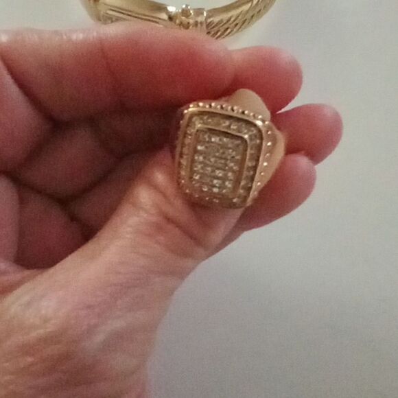 Vintage Goldtone And Rhinestone Hinged Cuff Bracelet And Matching Ring. 8.75 - Picture 8 of 13